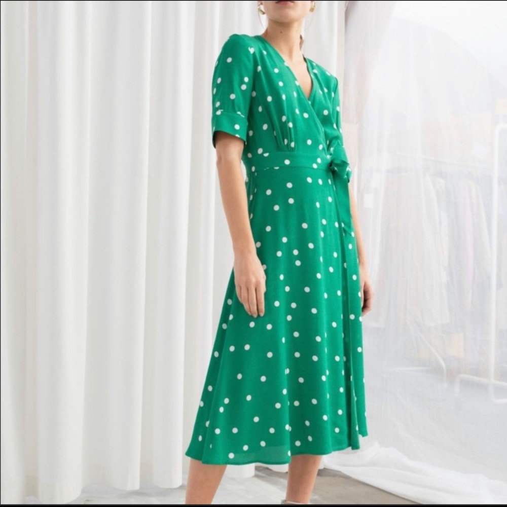 & Other Stories Polka Dot Midi Wrap Dress